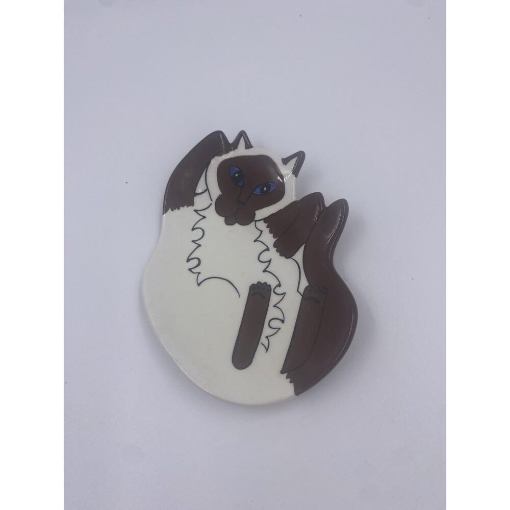 Cats By Nina Lyman Brown White Cat with Blue Eyes Spoon Rest/ Trinket Dish